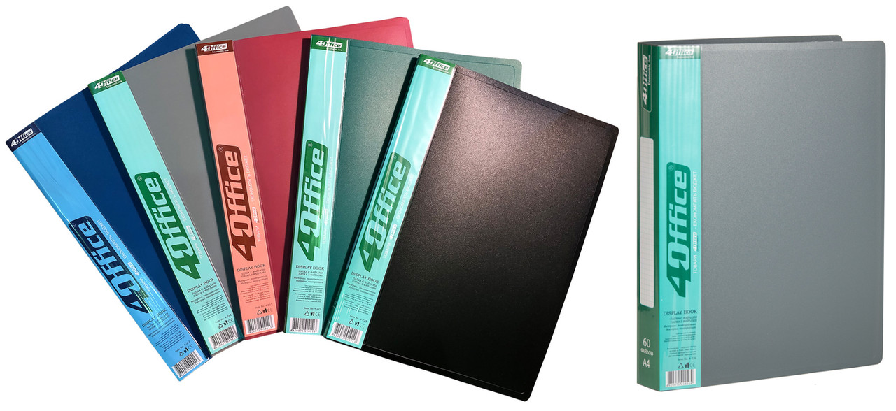 Папка з файлами 4OFFICE (4-226), PP, А4, різнобарвна, 700/20 мкм, 60 файлів